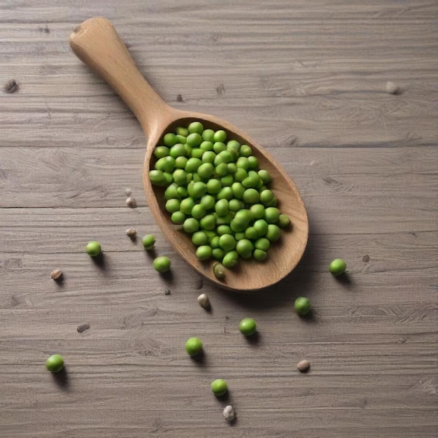 Photo a wooden spoon with peas on it and a spoon with peas on it