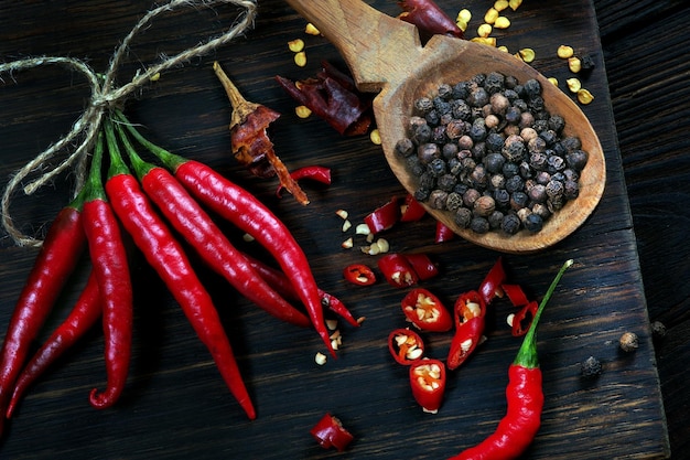 A wooden spoon with a wooden spoon and some spices on it