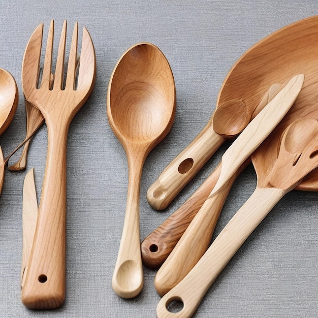 a wooden spoon and a wooden spoon are on a table