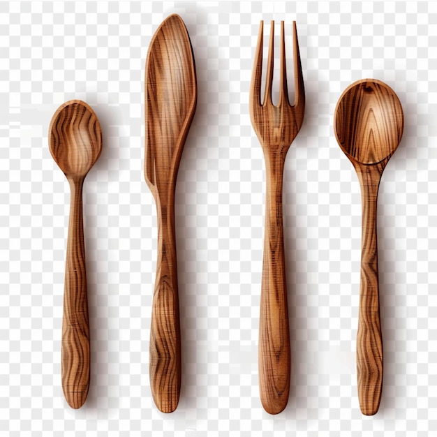 Photo wooden spoons and spoons on a transparent background