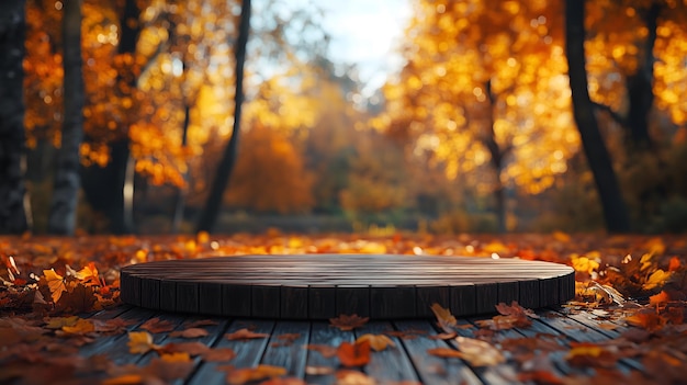 Wooden Stage in Autumn Forest