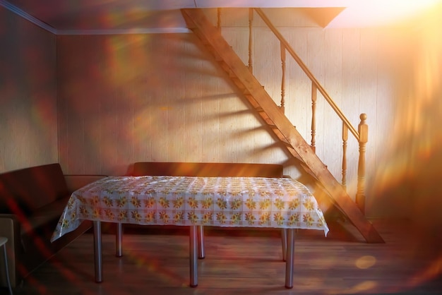 Wooden staircase in the house