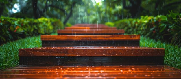 Photo wooden stairs in the rain