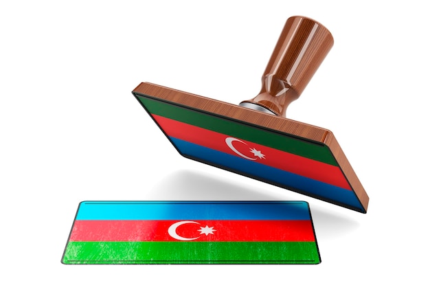 Wooden stamper seal with Azerbaijani flag 3D rendering