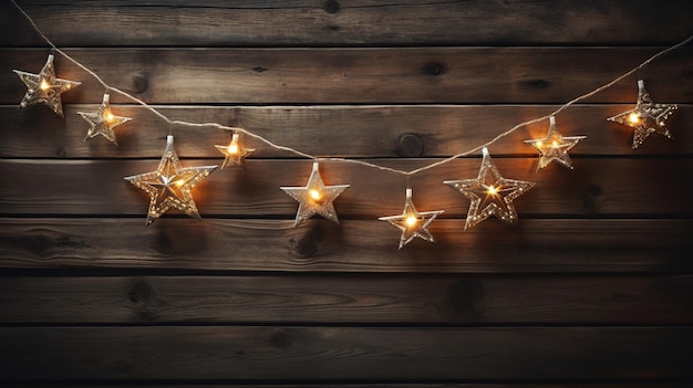 Wooden star lights on old wooden rustic background Christmas holiday halloween bakground