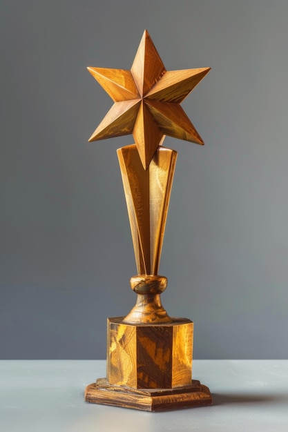 Wooden Star Trophy on Gray Background