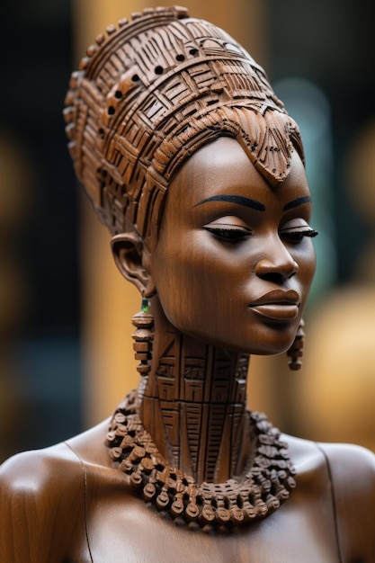 a wooden statue of a woman