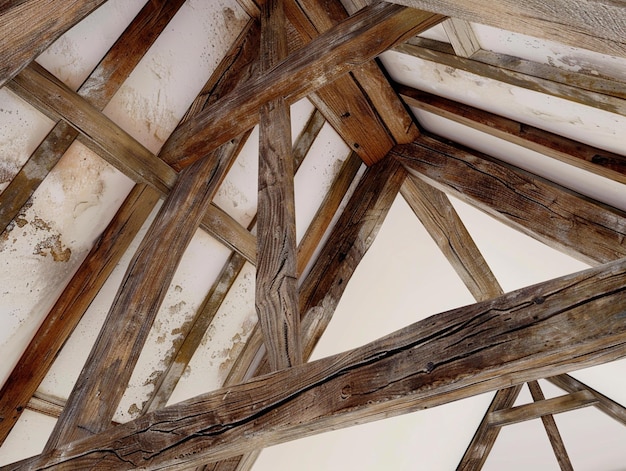 Photo a wooden structure with a wooden roof that has a hole in it