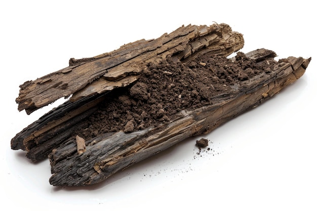 A wooden stump covered in dirt and possibly decayed suitable for use in nature or landscape photography