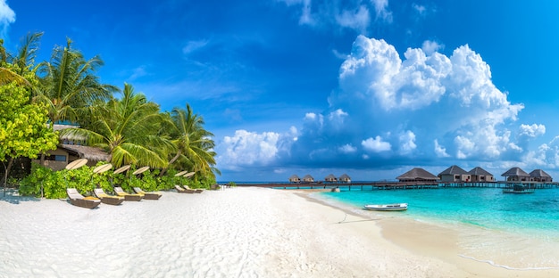 Wooden sunbed in the Maldives