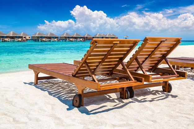 Wooden sunbed in the Maldives