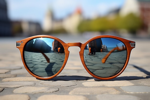 Wooden Sunglasses Bright Wooden Sunglasses on Wooden