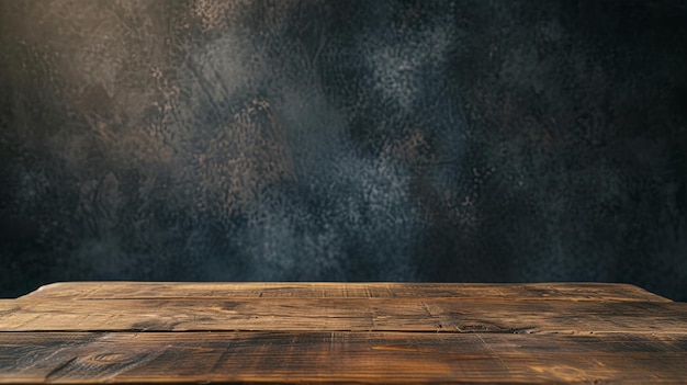 Wooden surface empty table desk on dark background concept