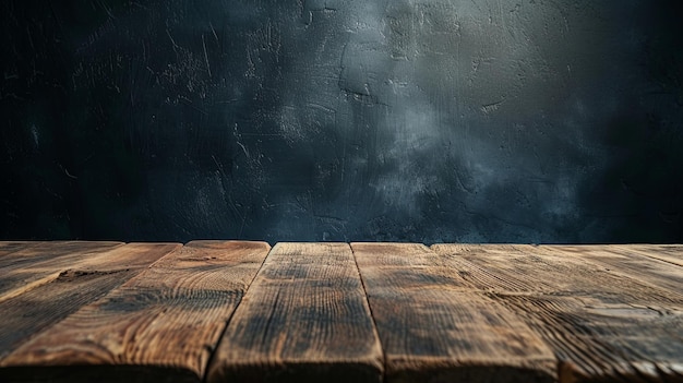 Wooden surface empty table desk on dark background concept