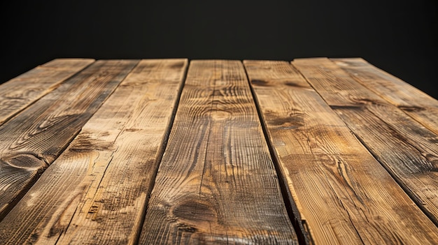 Wooden surface empty table desk on dark background concept