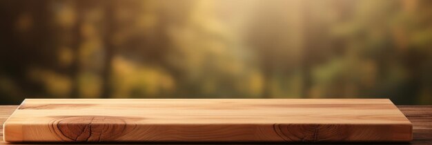 Photo wooden surface with a blurry forest background