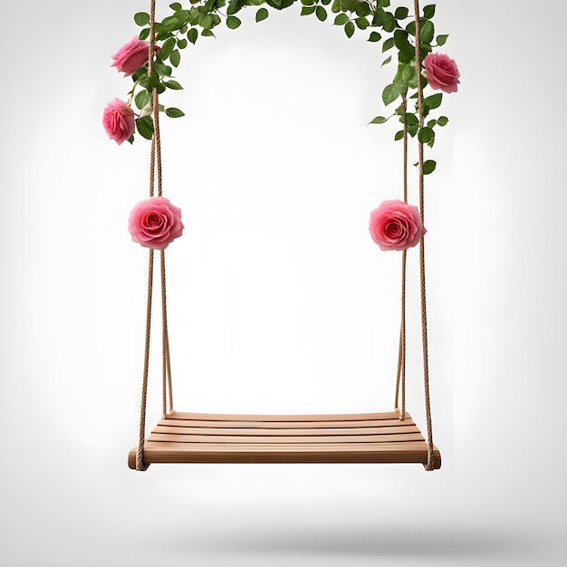 Photo a wooden swing with flowers on it and the word w on it