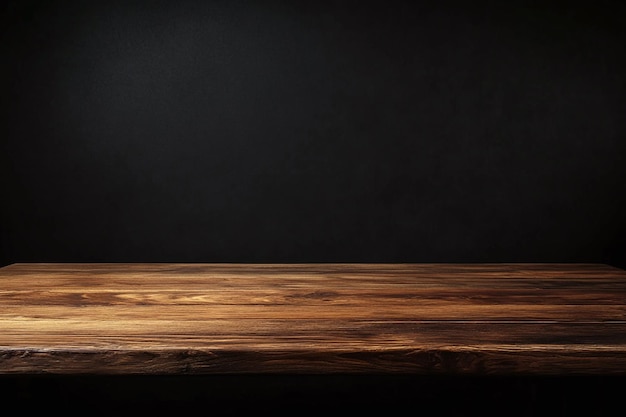 Wooden Table Against Dark Background