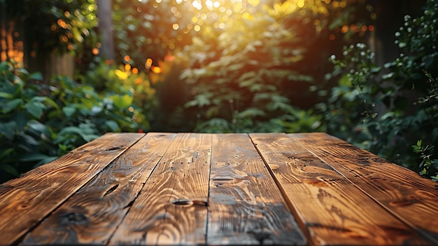 Wooden table on a beautiful blurred background