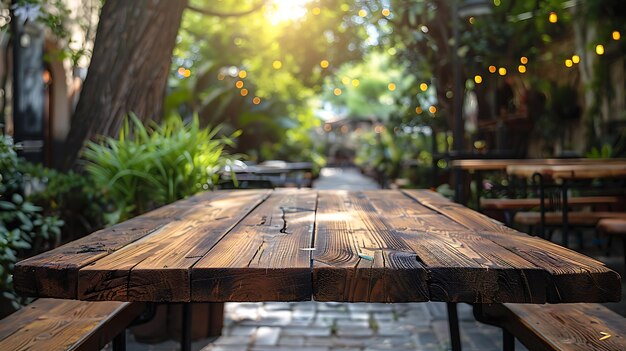 Wooden table on a beautiful blurred background