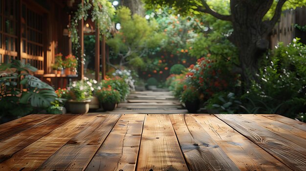 Wooden table on a beautiful blurred background