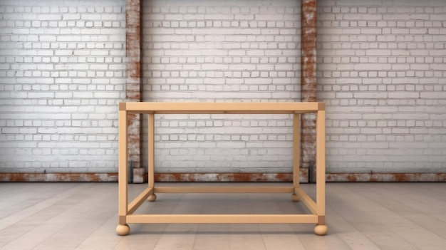 Wooden table on a brick wall