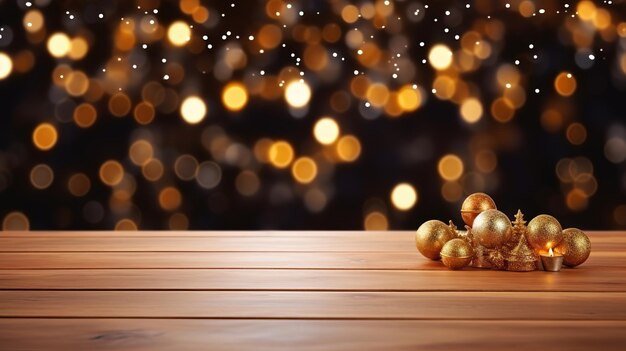 Wooden table in a christmas space