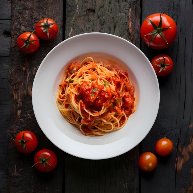 Wooden Table Delight Spaghetti Sensation