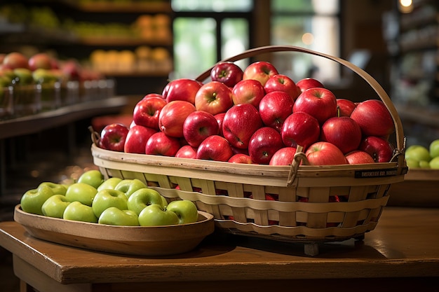 Wooden Table Display at Bustling Farmer's Market