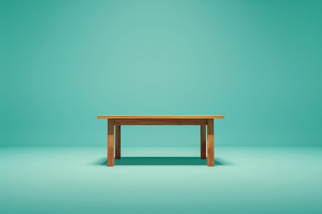 Wooden Table in Front of a Teal Wall