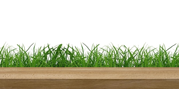 A wooden table on a grass background