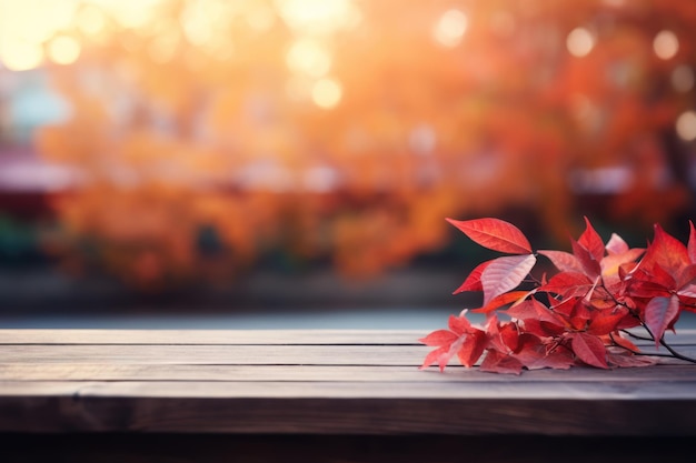 wooden table mockup product display on autumn Generative AI