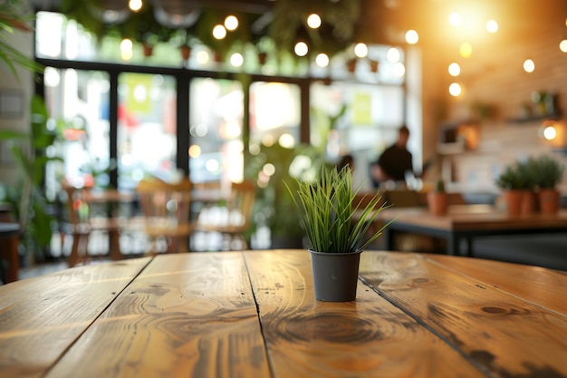 Wooden Table in a Modern CoWorking Space