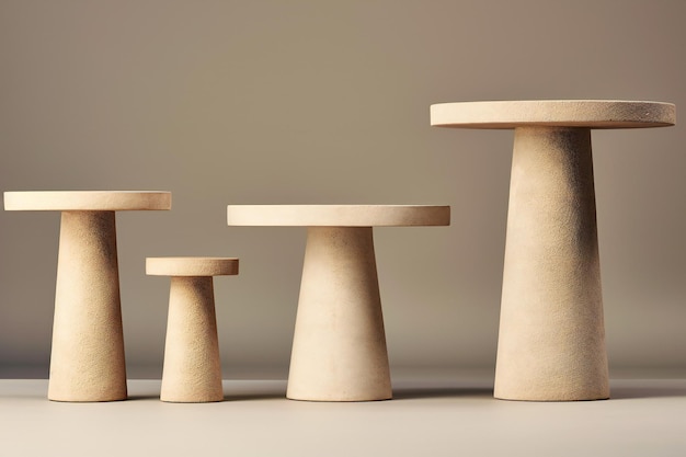 Wooden table stand on gray background