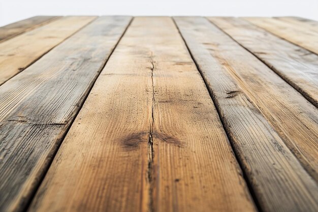 Wooden Table Surface for Product Presentation on White Background