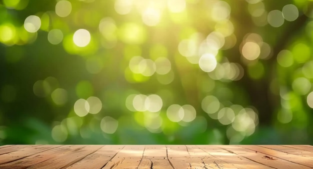 Photo wooden table top product display with a fresh summer sunny day