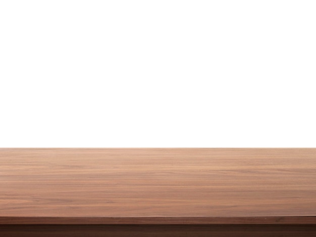 Wooden table top on white background