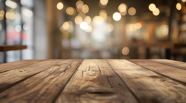 wooden table top with blurred abstract background