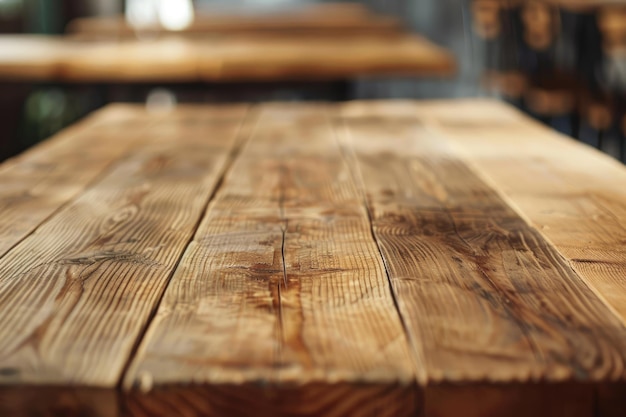 Wooden Table Top with Market Background Copy Space