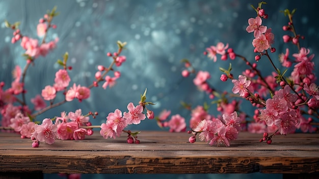 Wooden Table Topped With Pink Flowers