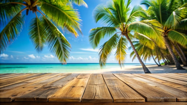 Wooden Table on Tropical Beach