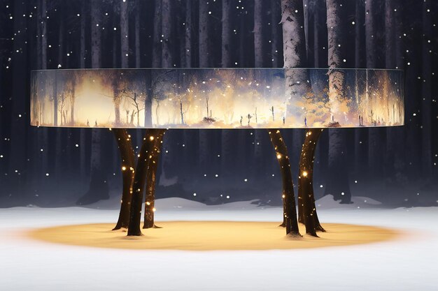 Wooden table in winter forest