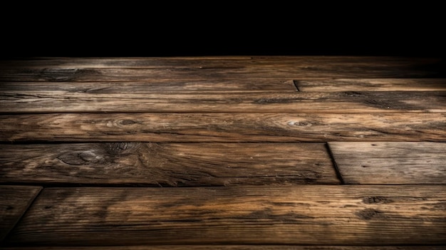 A wooden table with a black background