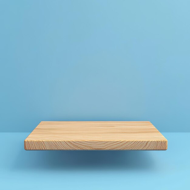 a wooden table with a blue background and a blue background