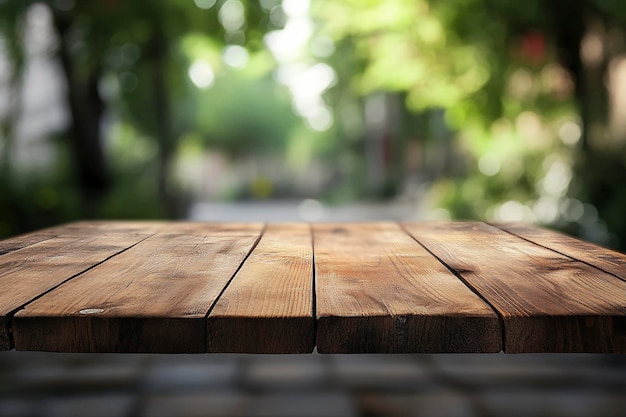 a wooden table with a blurred background and a blurred background