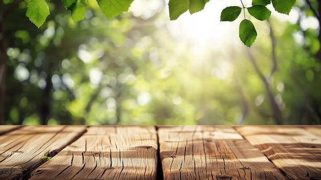 Photo wooden table with blurred background from plant window generative ai