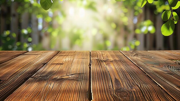 Photo wooden table with blurred background from plant window generative ai