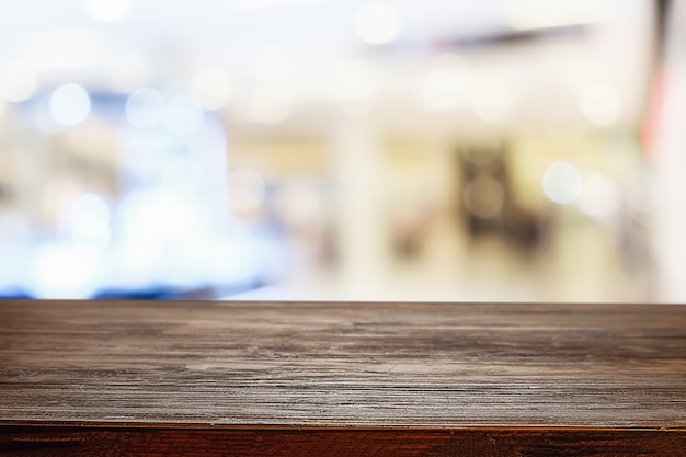 wooden table with blurred background