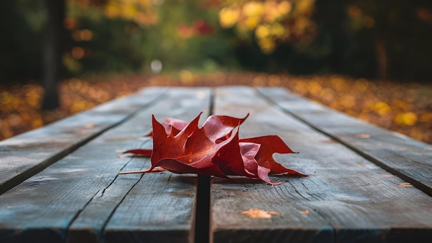 Wooden table with blurred beautiful autumn ambience background generative ai