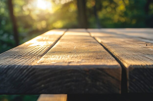 Photo wooden table with blurred nature background